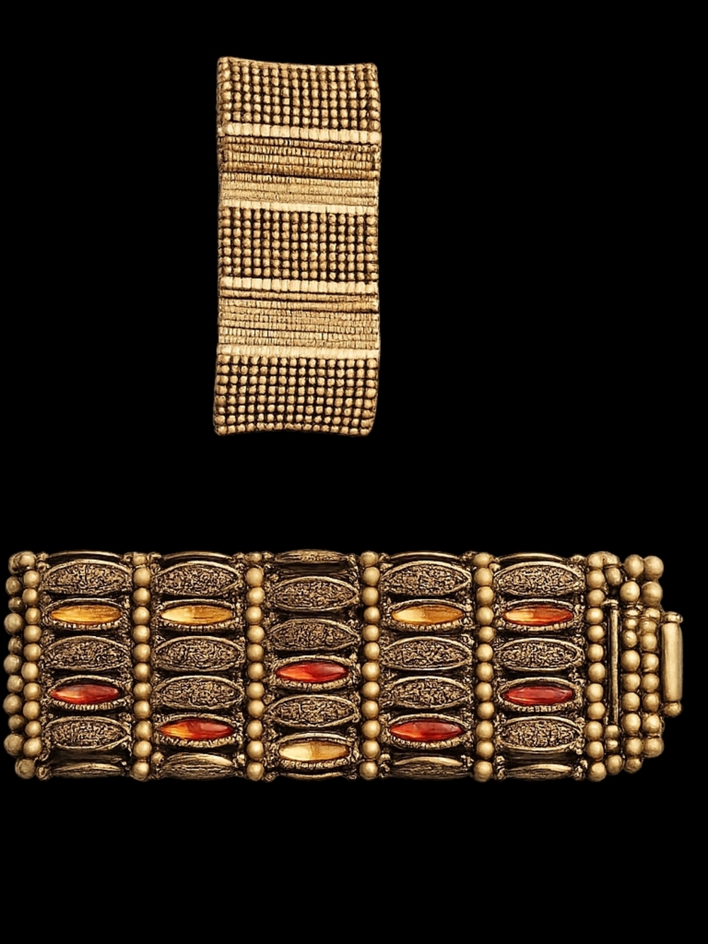 Source Unknown Gold-Tone Bracelet with Amber and Orange Cabochons